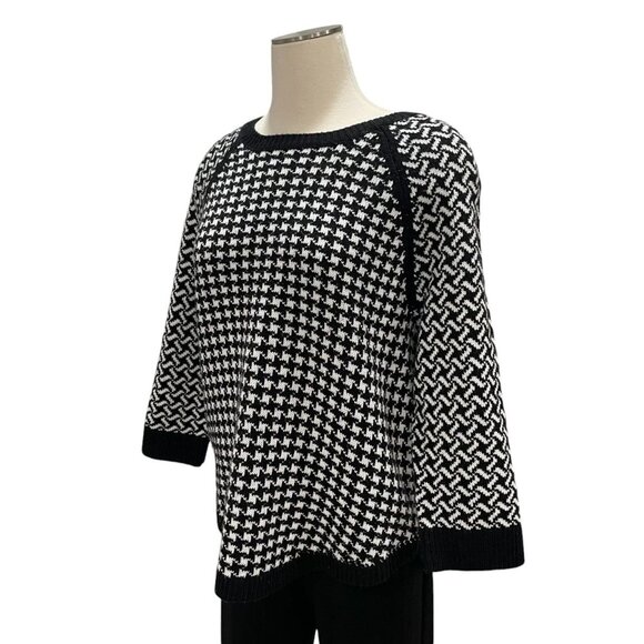 89th & Madison Sweater L B/W Houndstooth Knit Raglan Sleeve Winter Cozy Pullover - Picture 6 of 8